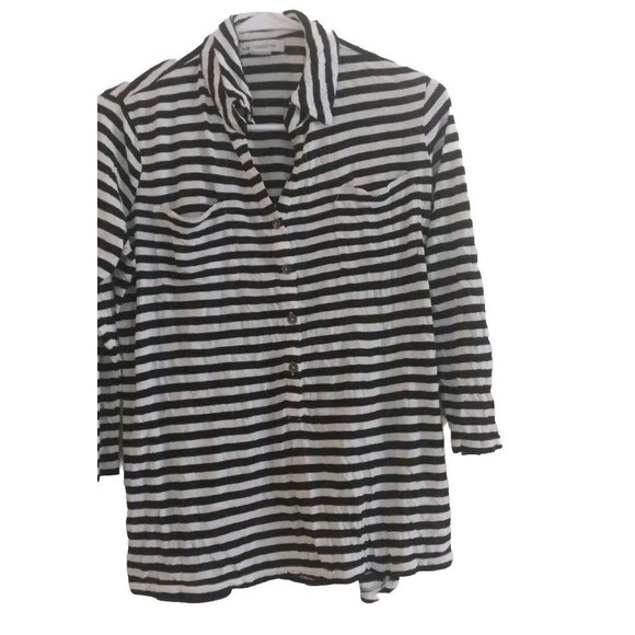 Ladies Liz Claiborne Black/White Striped 3/4 Sleeve Collared Rayon Size Medium - Picture 1 of 6